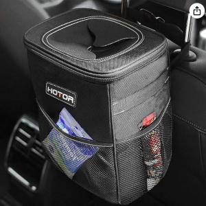 HOTOR Car Trash Can with Lid and Storage Pockets - 100% Leak-Proof Organizer, Waterproof Garbage Can, Multipurpose Trash Bin for Car, 2 Gallons, Black